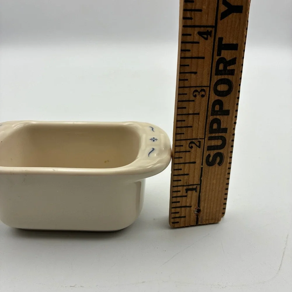 Longaberger Pottery Woven Traditions Ivory Blue Mini Loaf Pan 4.5x2 Made in USA